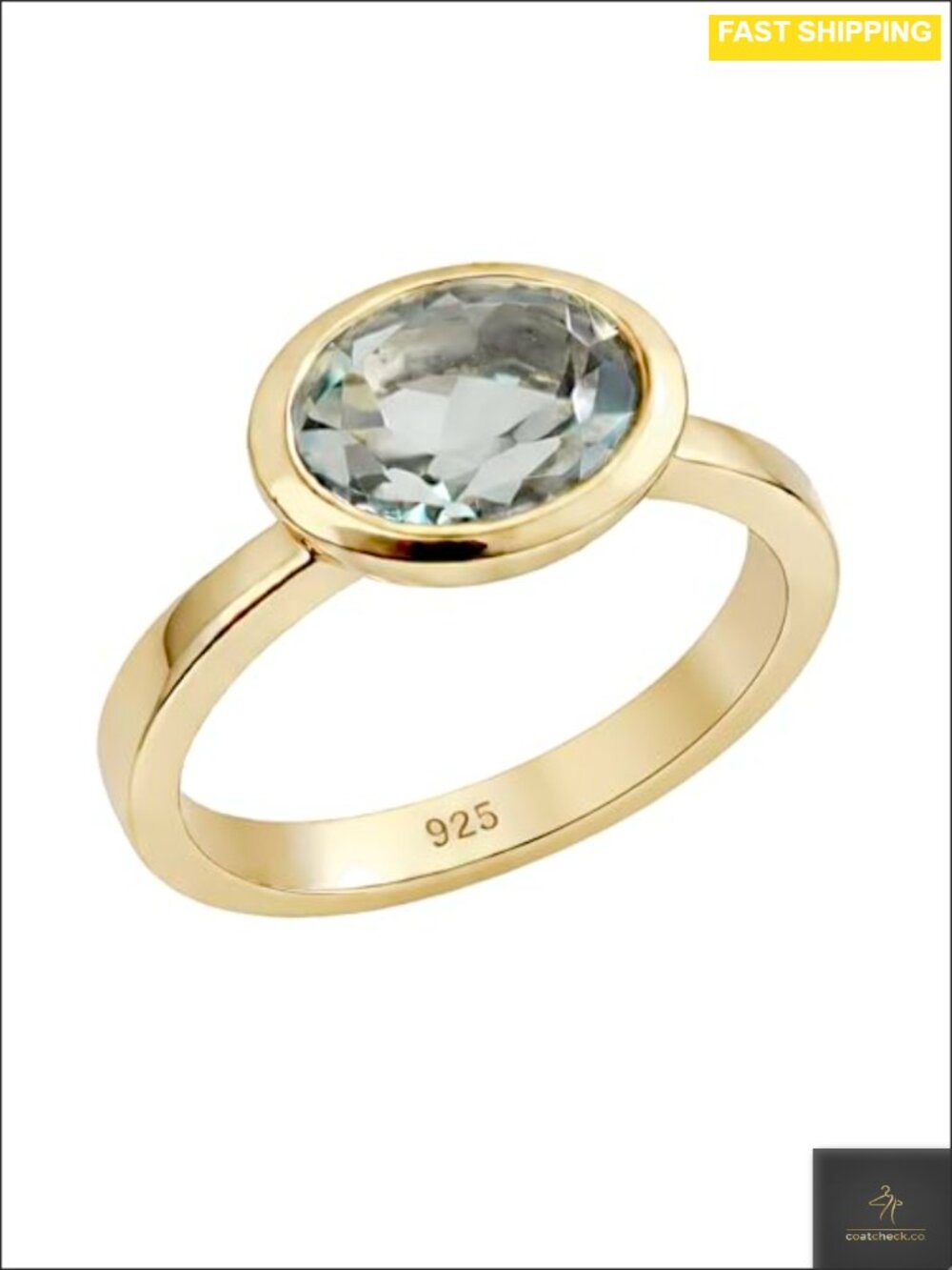 Green Amethyst Ring 925 Sterling Silver Gold Plated 8x10mm Oval